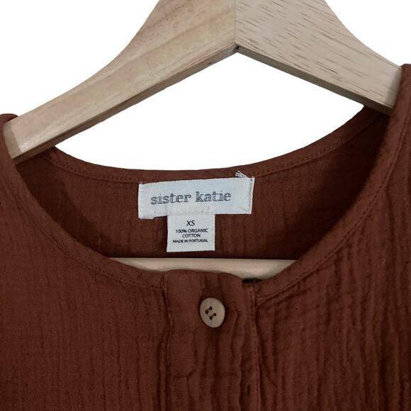 Sister Katie Cotton Gauze Sally Shirt XS Cinnamon Organic Long Sleeve Blouse Top - Picture 6 of 8